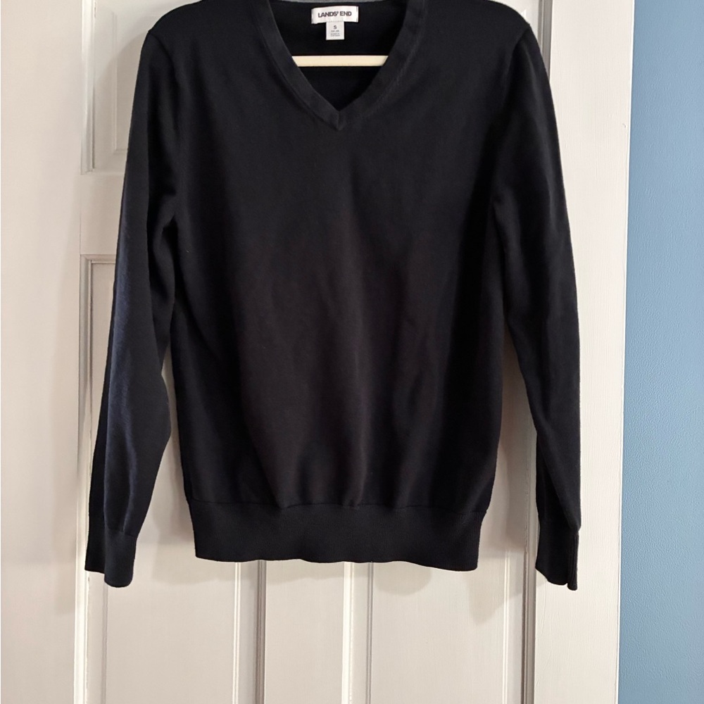 Lands' End Men's Classic Black V-Neck Sweater
